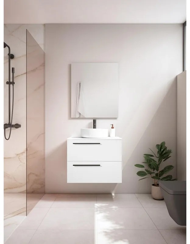 Mobile da bagno sospeso sotto lavabo L 70 x H 55 x P 39.5 cm bianco laccato opaco, 2 cassetti VISOBATH Mia