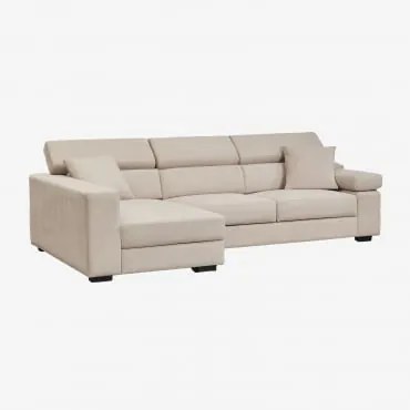 Divano Chaise Longue Sinistro A 3 Posti Con Poggiatesta Regolabile E Sedute Scorrevoli Aramis Tessuto Beige - Sklum