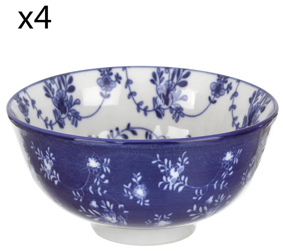 Set 4 coppette fiori blu porcellana Hanami
