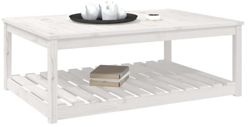 Tavolo da giardino bianco 121x82,5x45 cm legno massello di pino