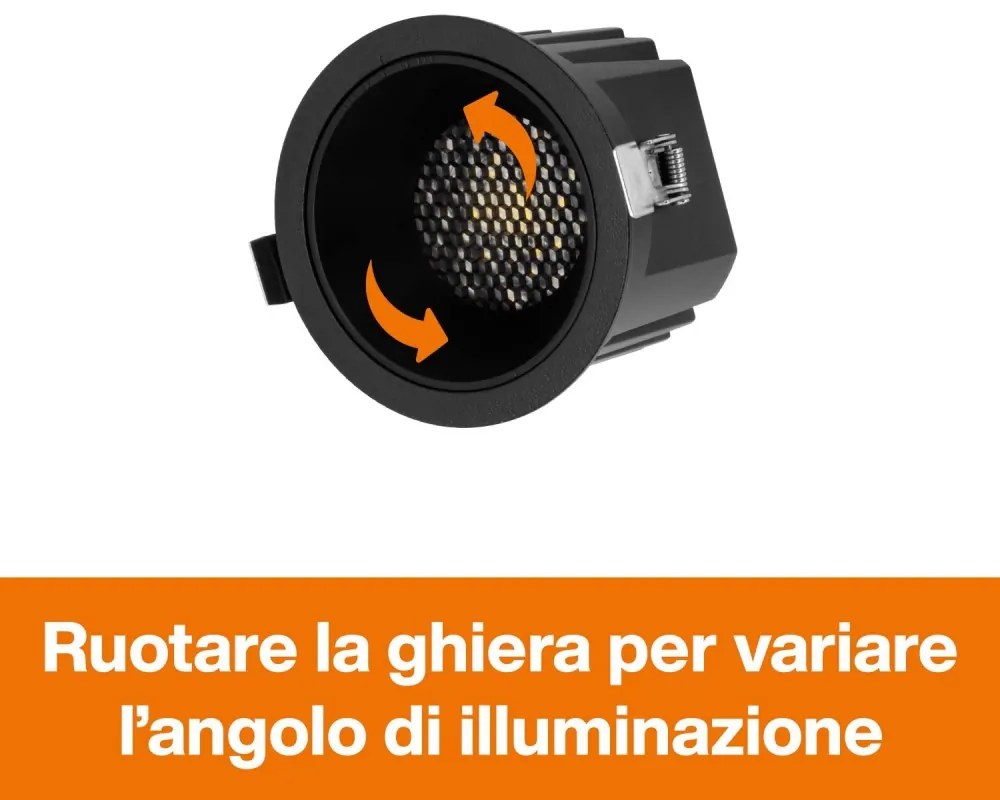 Faro da Incasso Nero 12W Foro Ø75mm CCT 15°-55° con driver Philips Colore Bianco Variabile CCT