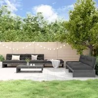 Set Divani da Giardino 6pz con Cuscini in Legno Massello Grigio 3186153