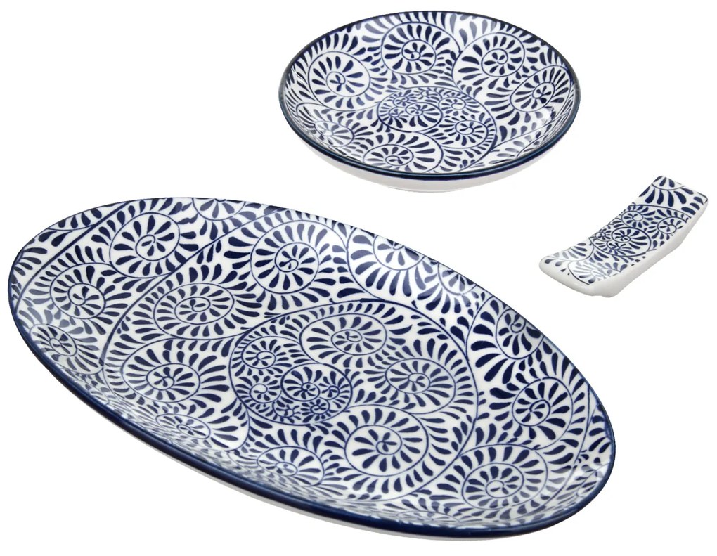Set sushi 3 pezzi con decori blu Sushiko