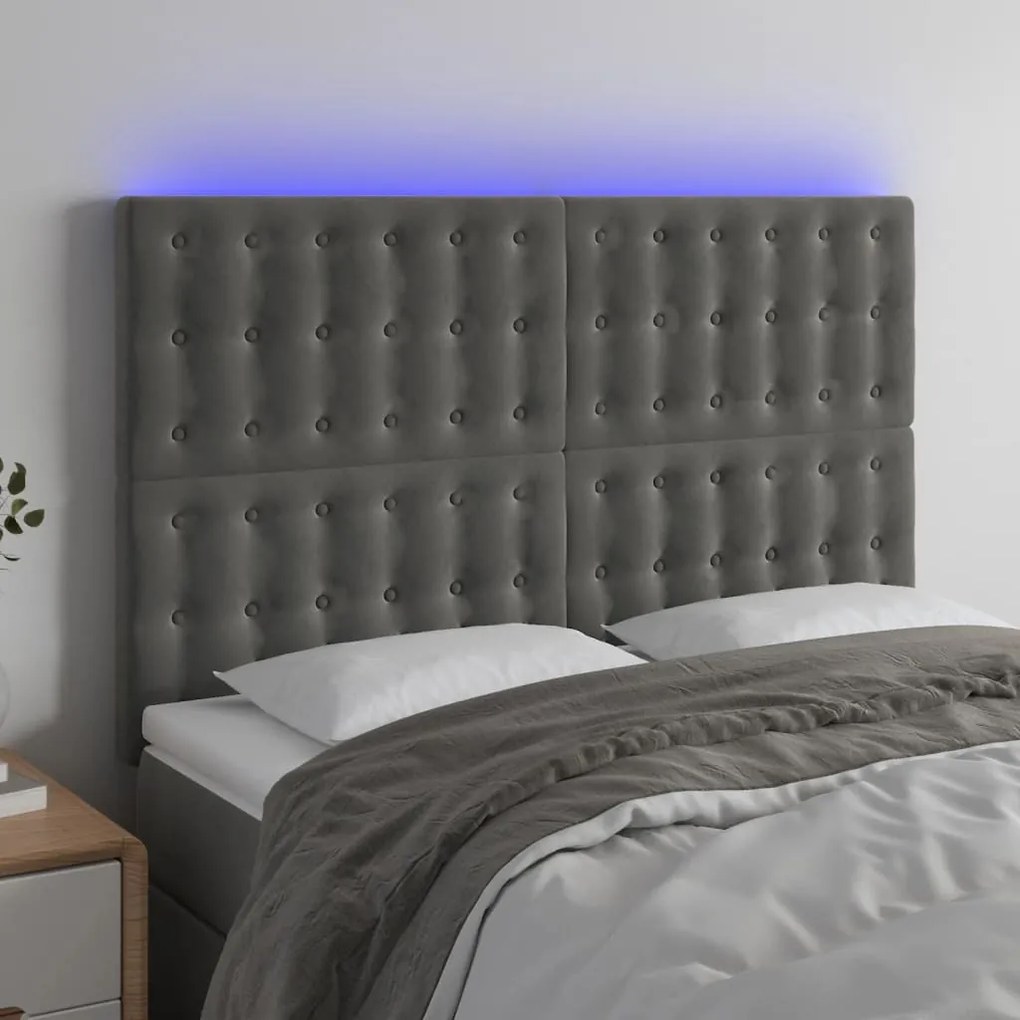 Testiera A Led Grigio Scuro 144x5x118/128cm İn Velluto /