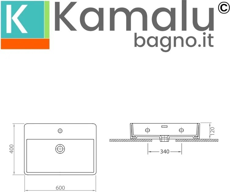 Lavabo bagno sospeso 60 cm in ceramica bianca | Litos-CN60 - KAMALU