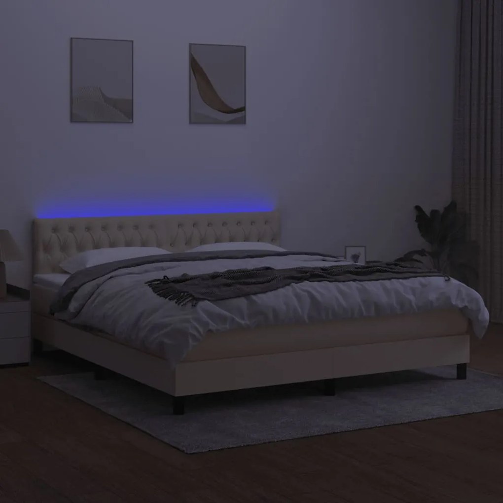 Letto a molle con materasso e led crema 160x200 cm in tessuto