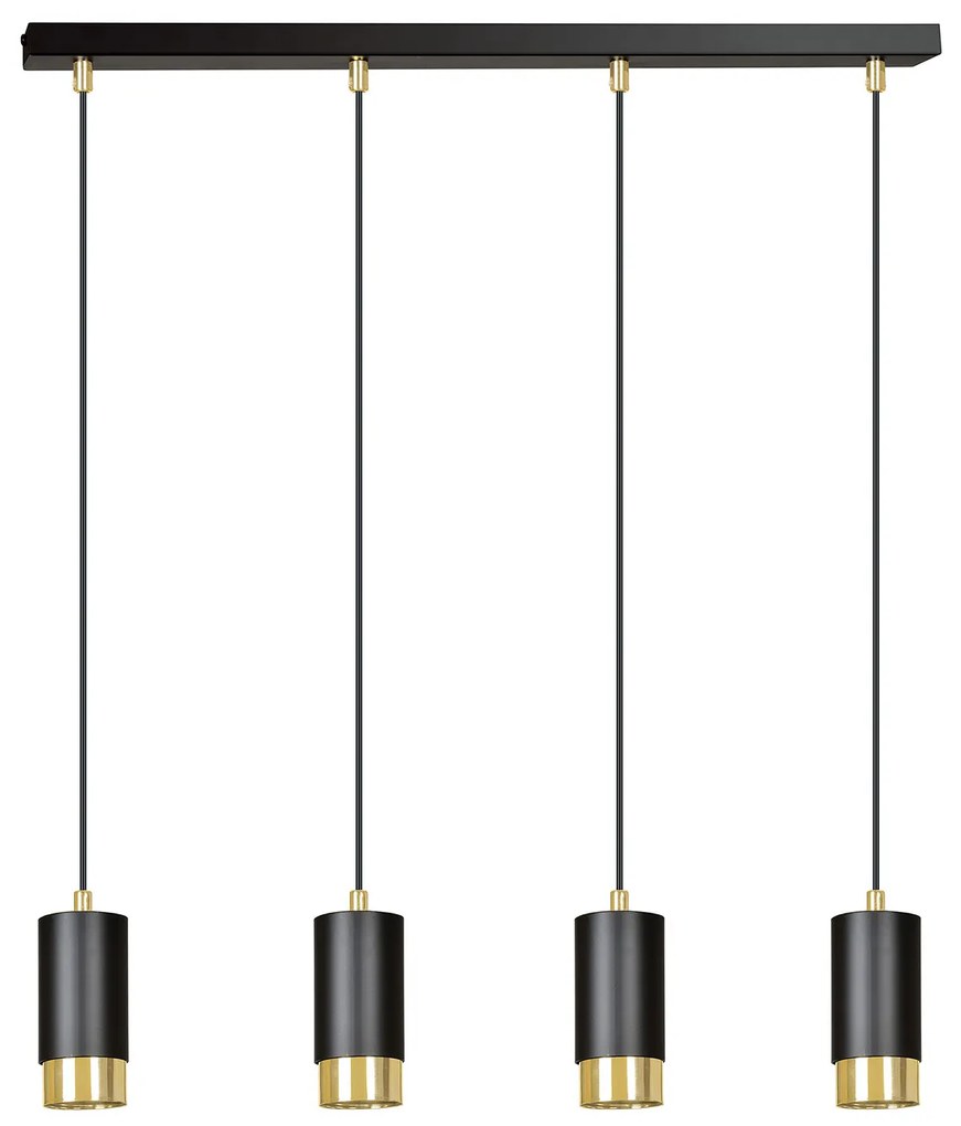 Lampadario 4 Luci Ivar Con Cilindri In Acciaio Nero E Oro