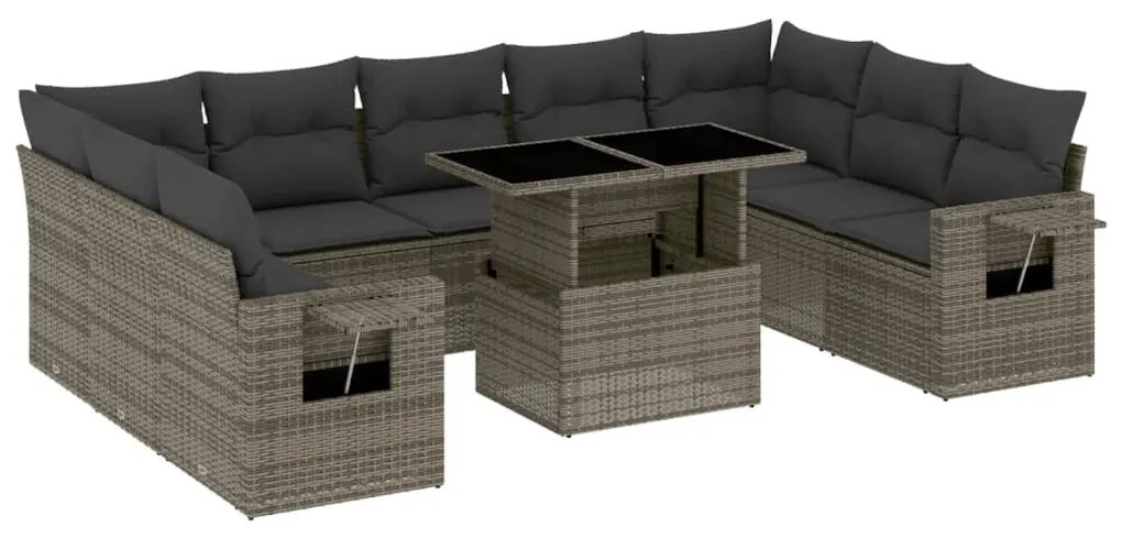 Set divano da giardino 10 pz con cuscini grigio in polyrattan