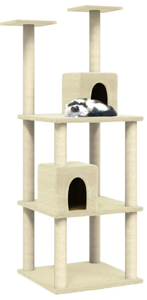 Albero per gatti con tiragraffi in sisal crema 141 cm