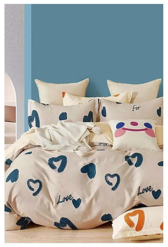 Biancheria da letto beige in cotone renforcé per letto singolo/per letto esteso con lenzuolo incluso/3 pezzi 160x220 cm Amore – Mila Home