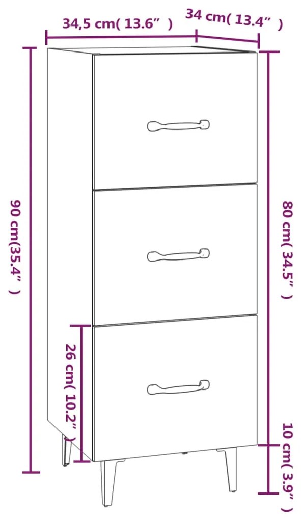 Credenza Rovere Sonoma 34,5x34x90 cm in Legno Multistrato