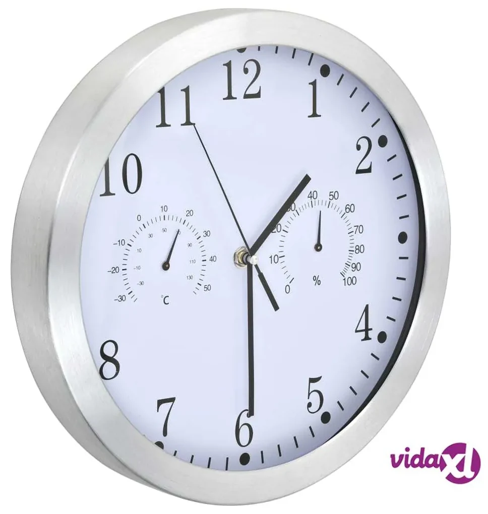 vidaXL Orologio da Parete al Quarzo Igrometro Termometro 30 cm Bianco