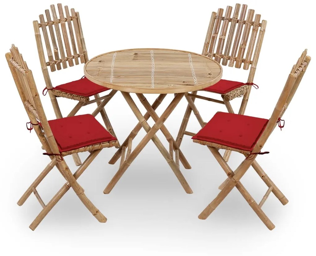 Set Da Pranzo Da Giardino 5 Pz Pieghevole Con Cuscini İn Bambù /