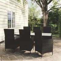 Set Mobili da Giardino 7 pz con Cuscini in Polyrattan Nero cod mxl 38552