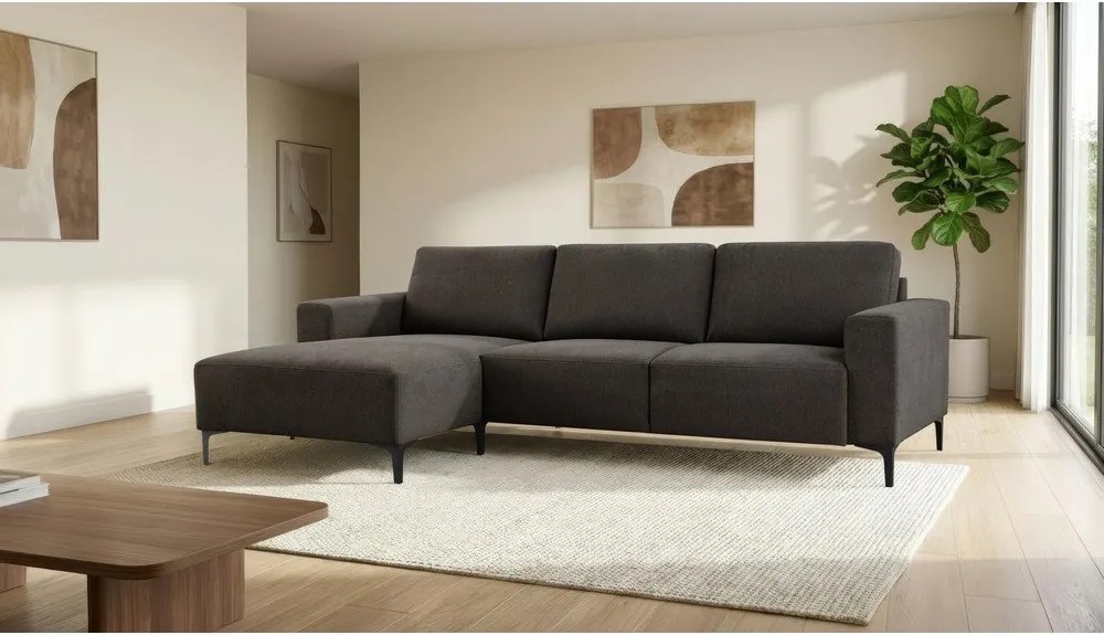 Divano angolare color antracite (con penisola a sinistra/con chaise lounge) con rivestimento in ciniglia Fabian – Scandic