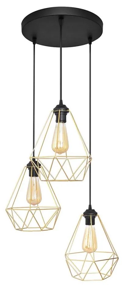 Lampadario a sospensione con filo KARO 3xE27/15W/230V oro/nero