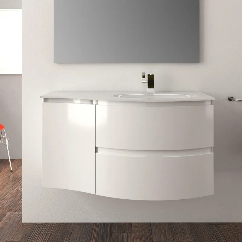 Mobile bagno con lavabo L 104 x H 55 x P 52 cm bianco lucido 2 cassetti per vasca a destra Vague