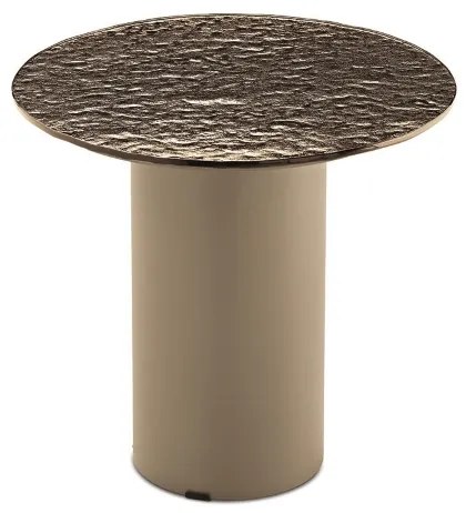 Tavolino tondo WAYLON 45 con base in metallo Beige e piano in vetro martellato Bronzo
