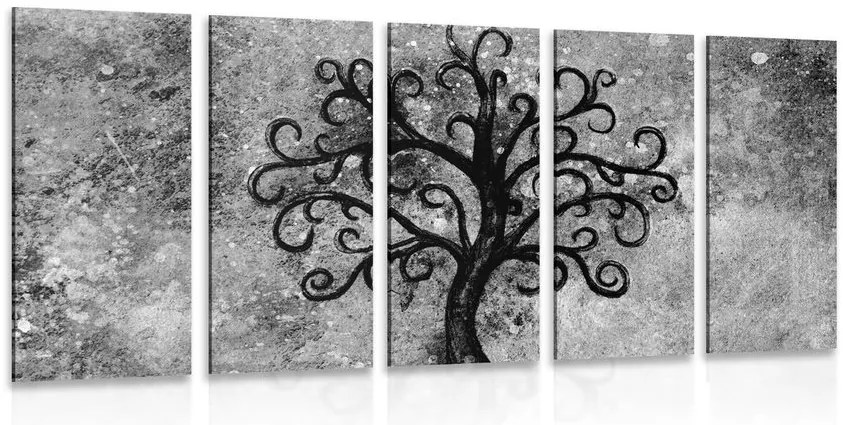 Quadri 5 pezzi – Albero della vita in bianco e nero