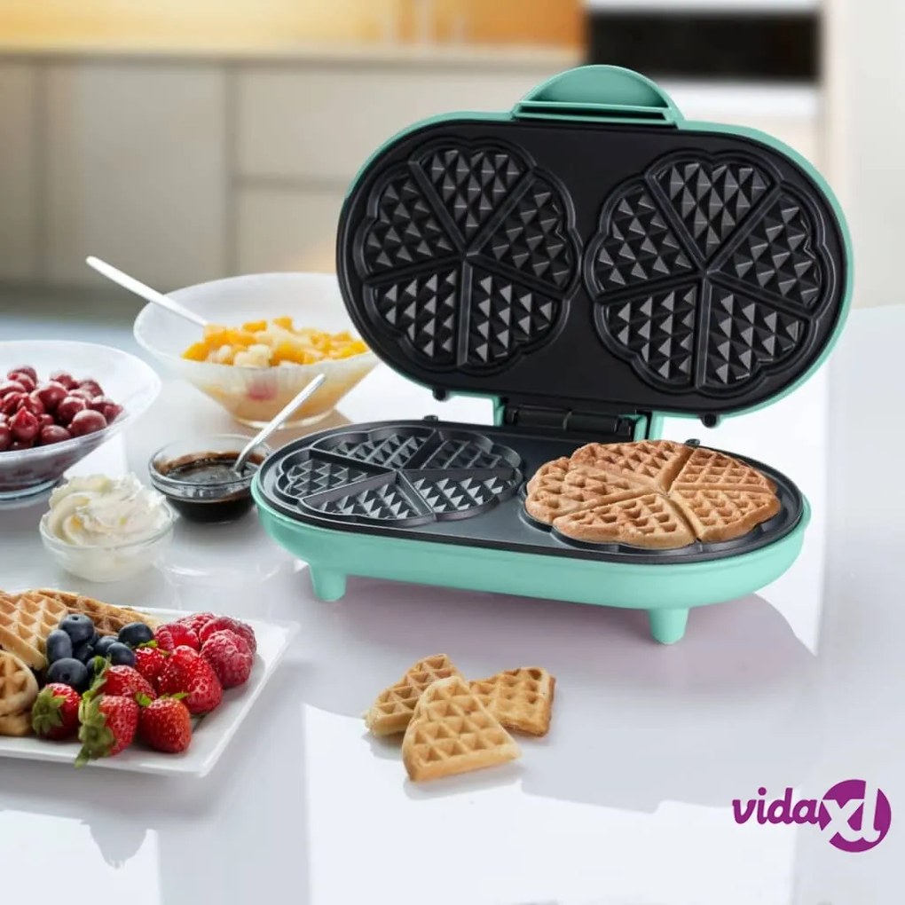 Bestron Piastra Doppia per Waffle a Cuore ADWM1000M 1000 W Menta