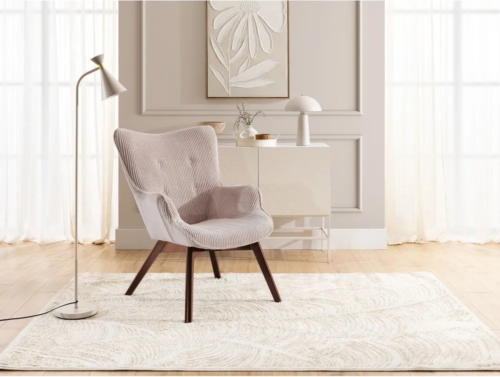 Poltrona rosa chiaro con rivestimento in velluto a coste Niko – Ropez