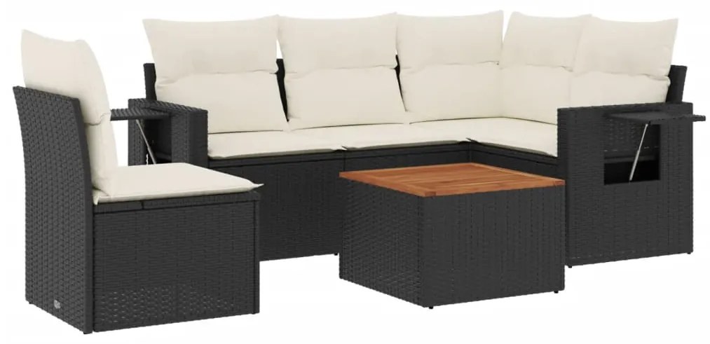 Set divano da giardino 6 pz con cuscini nero in polyrattan