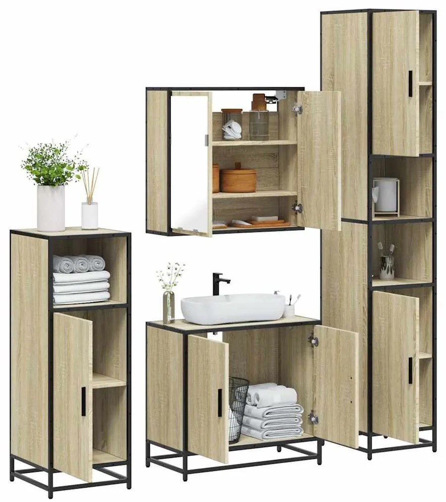 Set Mobili Da Bagno 4 Pz Rovere Sonoma İn Legno Multistrato /