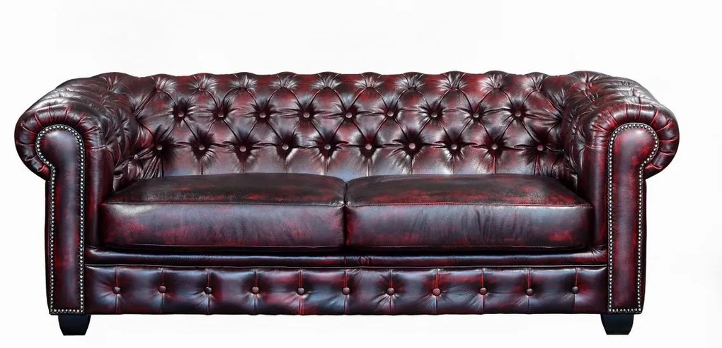 Divano chesterfield 3+2+1 posti 100% pelle di bufalo Cherry - BRENTON