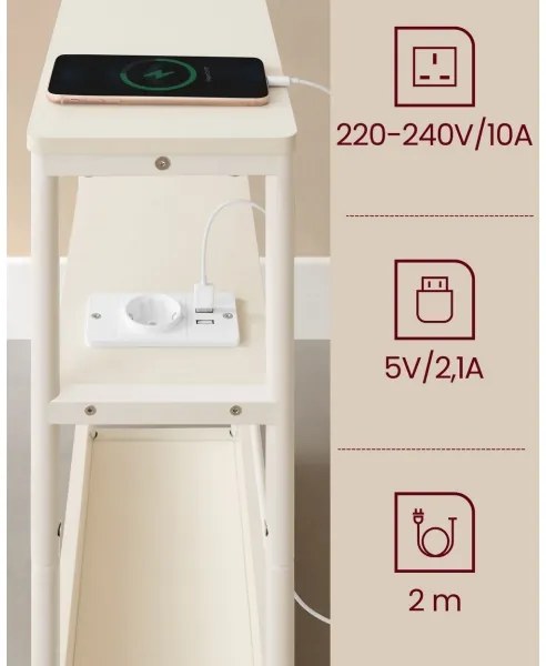 Tavolino laterale con presa elettrica integrata e porte USB ROD bianco/crema