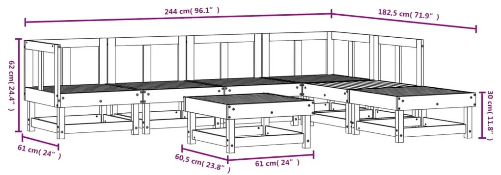 Set Salotto da Giardino 7 pz in Legno Massello di Douglas