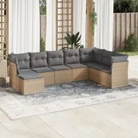 Set Divano da Giardino 8 pz con Cuscini Beige in Polyrattan 3218049