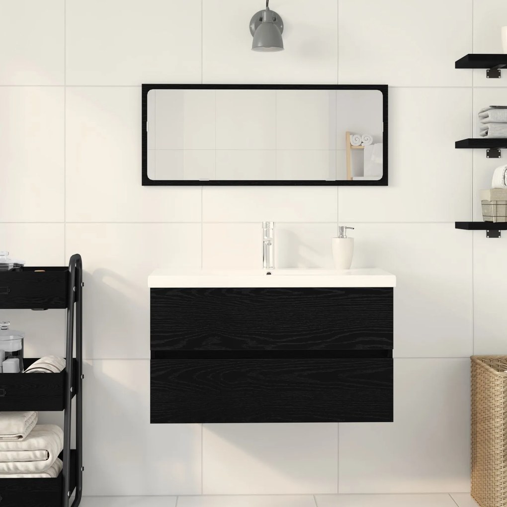 Mobiletto per lavandino con lavabo integrato rovere nero legno ingegnerizzato, mobiletto per lavandino rovere nero 80x38.5x45 cm legno ingegnerizzato