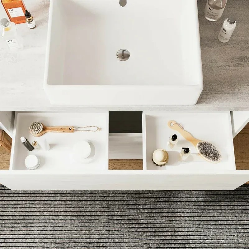 Mobile bagno a terra 80 rovere bianco top cenere con specchio LED Lisbona