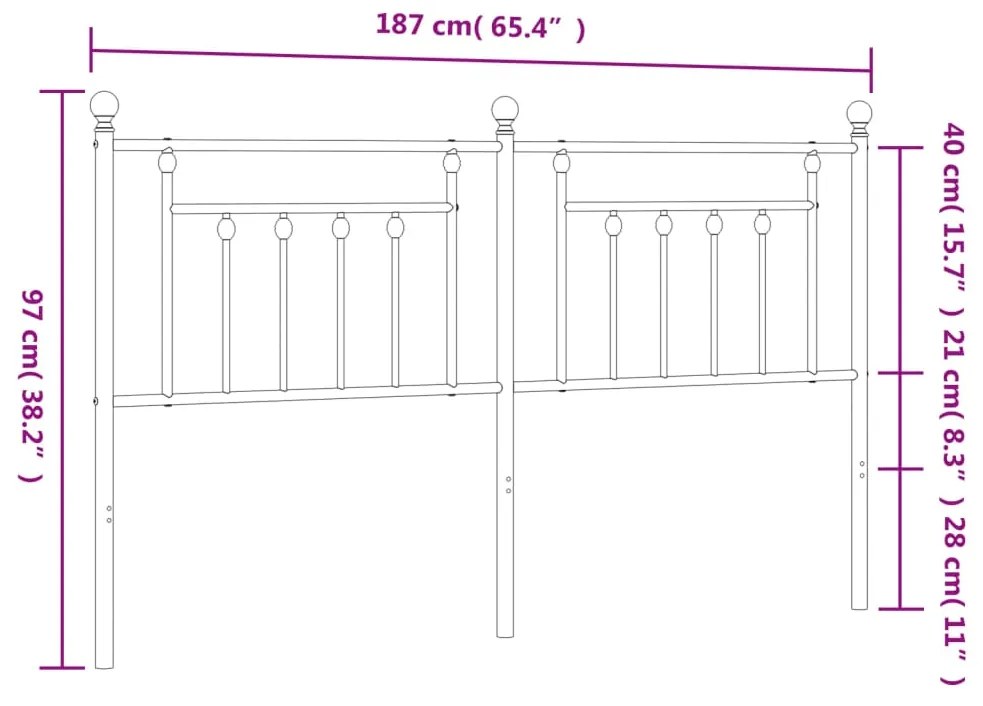 Testiera in Metallo Nero 180 cm