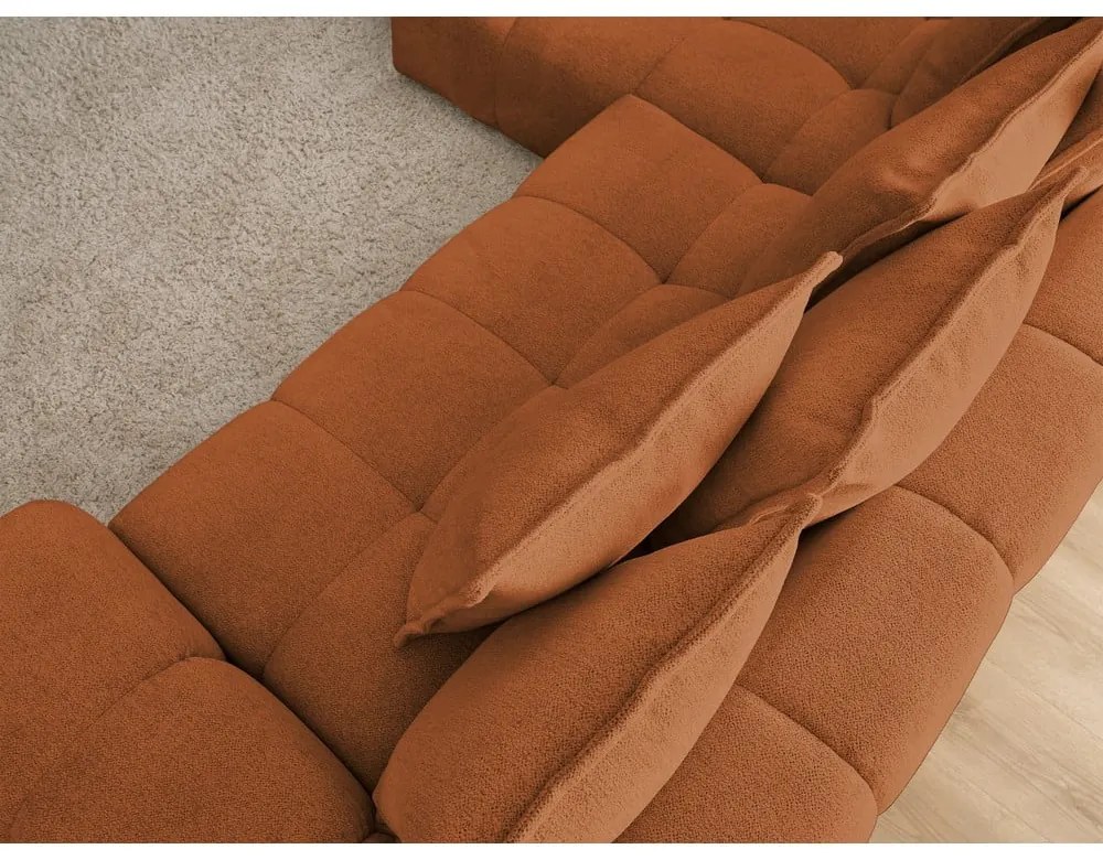 Divano angolare color terracotta allungabile e con contenitore (penisola a sinistra/chaise lounge) con rivestimento in ciniglia Everest – Bobochic Paris