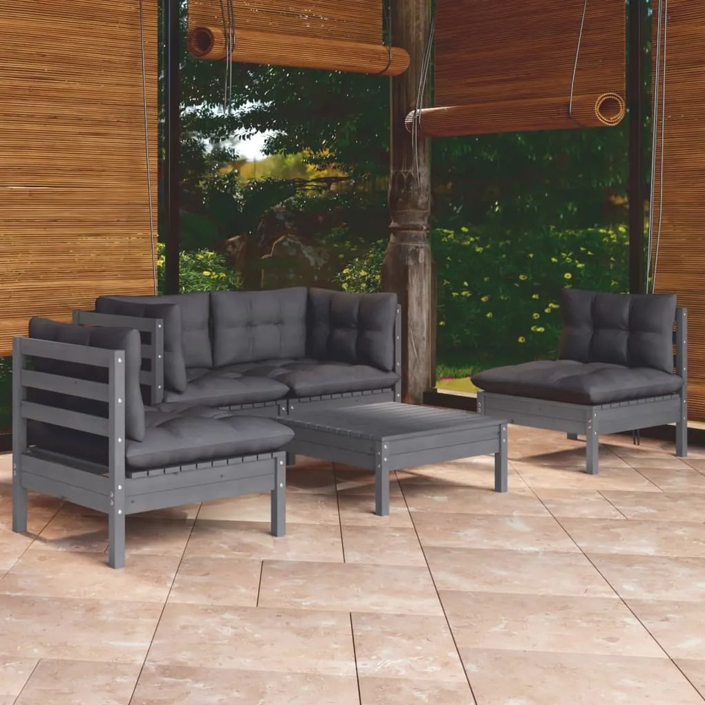 Set divani da giardino 5 pz con cuscini legno massello di pino