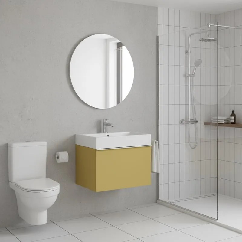 Mobile da bagno sospeso sotto lavabo Pixel plain 1 cassetto L 60 x H 40 x P 45.5 cm giallo laccato opaco, con e maniglia alluminio brillante