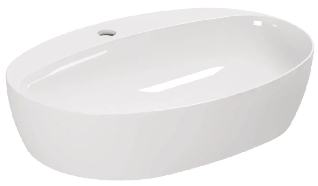 Lavabo D'Appoggio 60x42 Cm Con Foro Azzurra Ceramica "Elegance Circle" Bianco Lucido