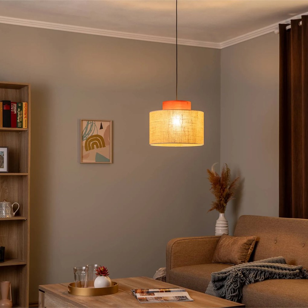 Lampada a sospensione Duo TK Lighting, dimmerabile, Marrone / Ruggine, Soggiorno / Sala da pranzo, Tessuto / Stoffa / Seta, Lampada a sospensione
