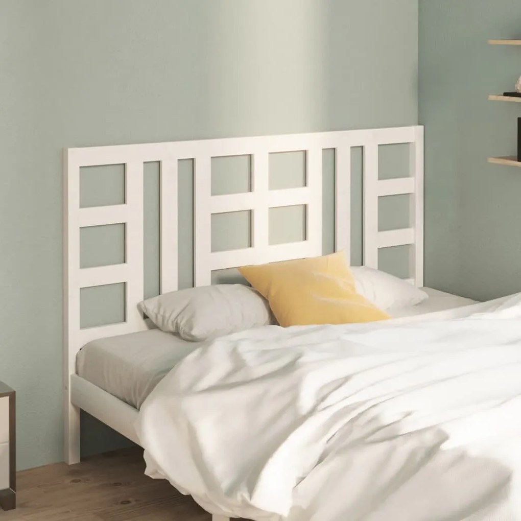 Testiera Per Letto Bianca 126x4x100cm İn Legno Massello Di Pino /