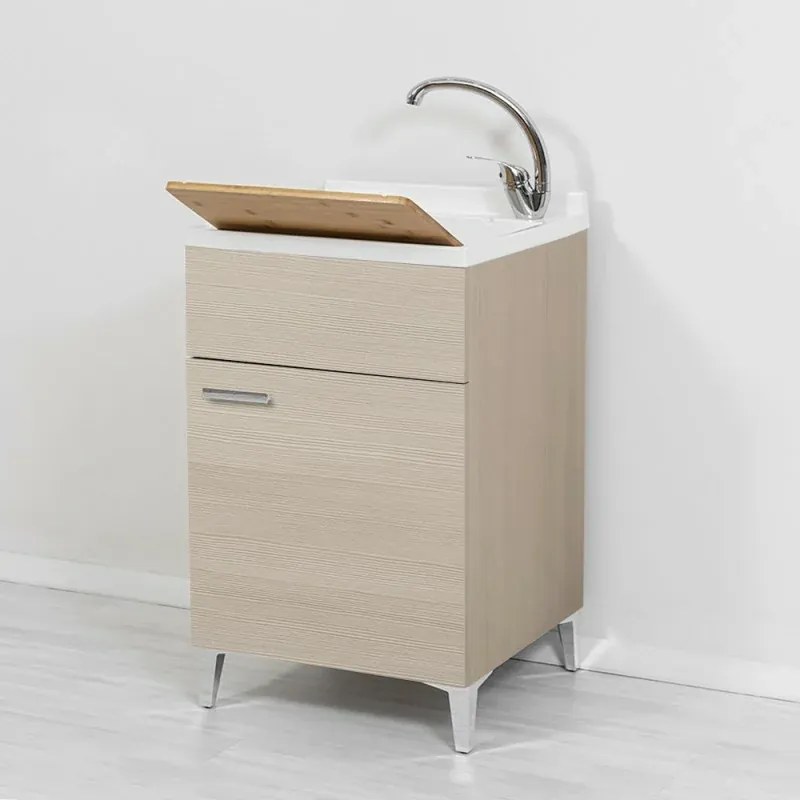 Mobile lavatoio larice 50x50 cm vasca in resina e asse lavapanni Desya