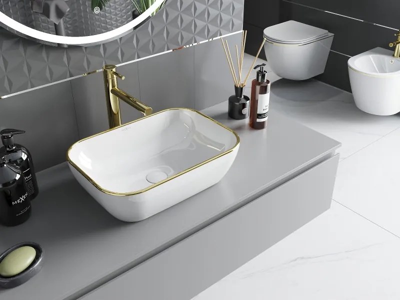 Mexen Rita lavabo da appoggio 45 x 32 cm, bianco/oro bordo - 21084505