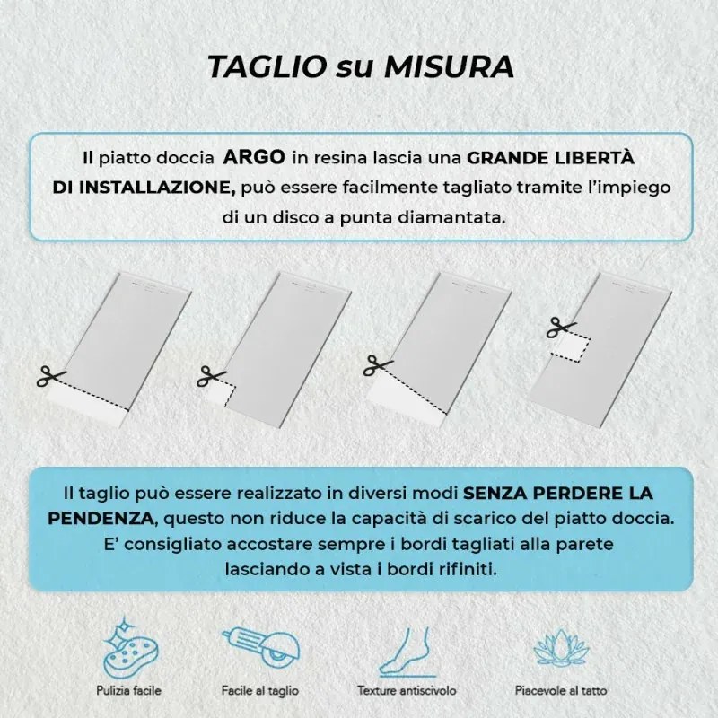 Piatto doccia 70x130 bianco pietra in resina riducibile con canalina Argo