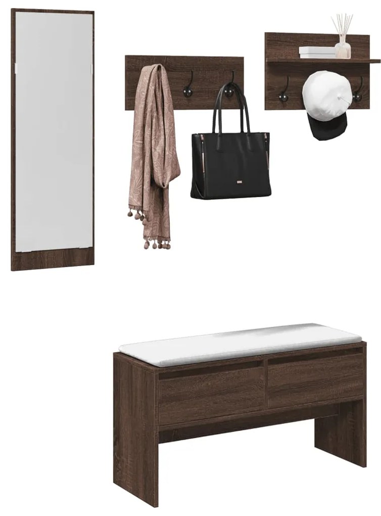 Set Mobili Da Ingresso 4 Pz Rovere Marrone İn Legno Multistrato /