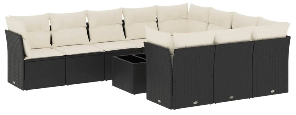 Set divani da giardino 11 pz con cuscini in polyrattan nero