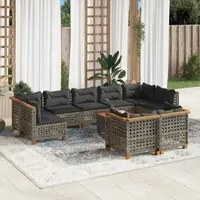 Set Divano da Giardino 10 pz con Cuscini Grigio in Polyrattan 3261999