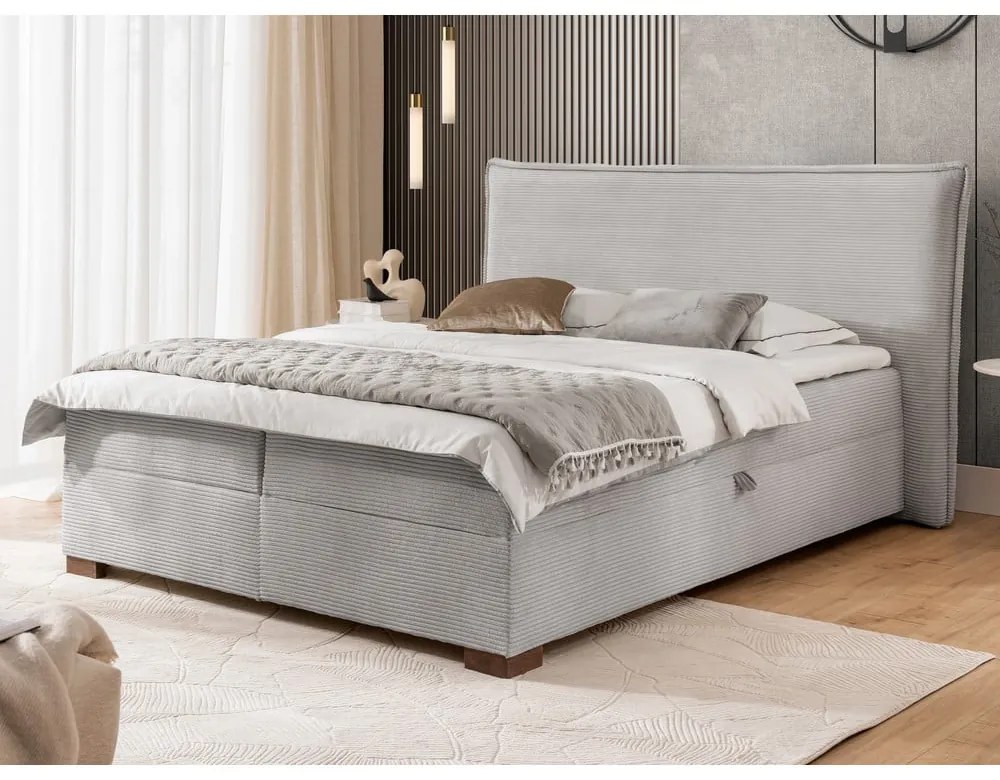 Letto boxspring grigio chiaro con contenitore 160x200 cm Lysa – Ropez