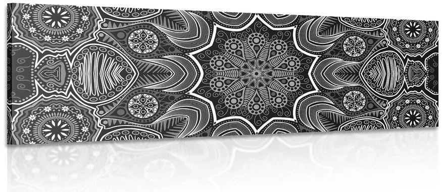 Quadro su tela – Mandala indiana con motivo floreale in bianco e nero