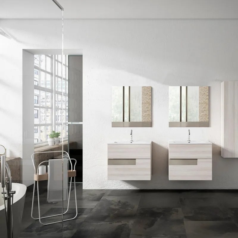 Mobile sottolavabo e lavabo Vision per vasca centrale betulla/tortora L 60 cm 2 cassetti