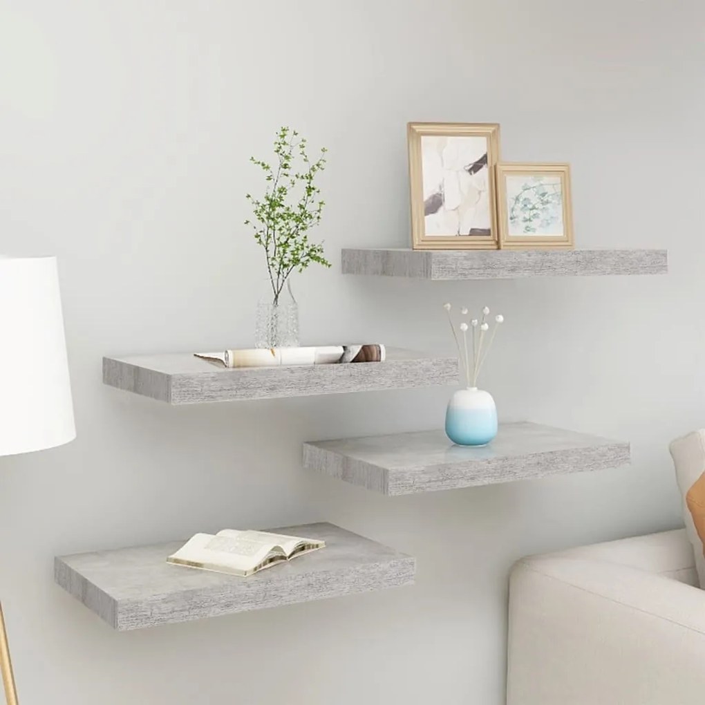 Scaffali A Parete 4 Pz Grigio Cemento 50x23x3,8 Cm İn Mdf /